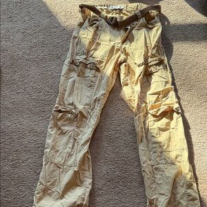 Bershka Light Beige Cargo Trousers with Webbed Belt